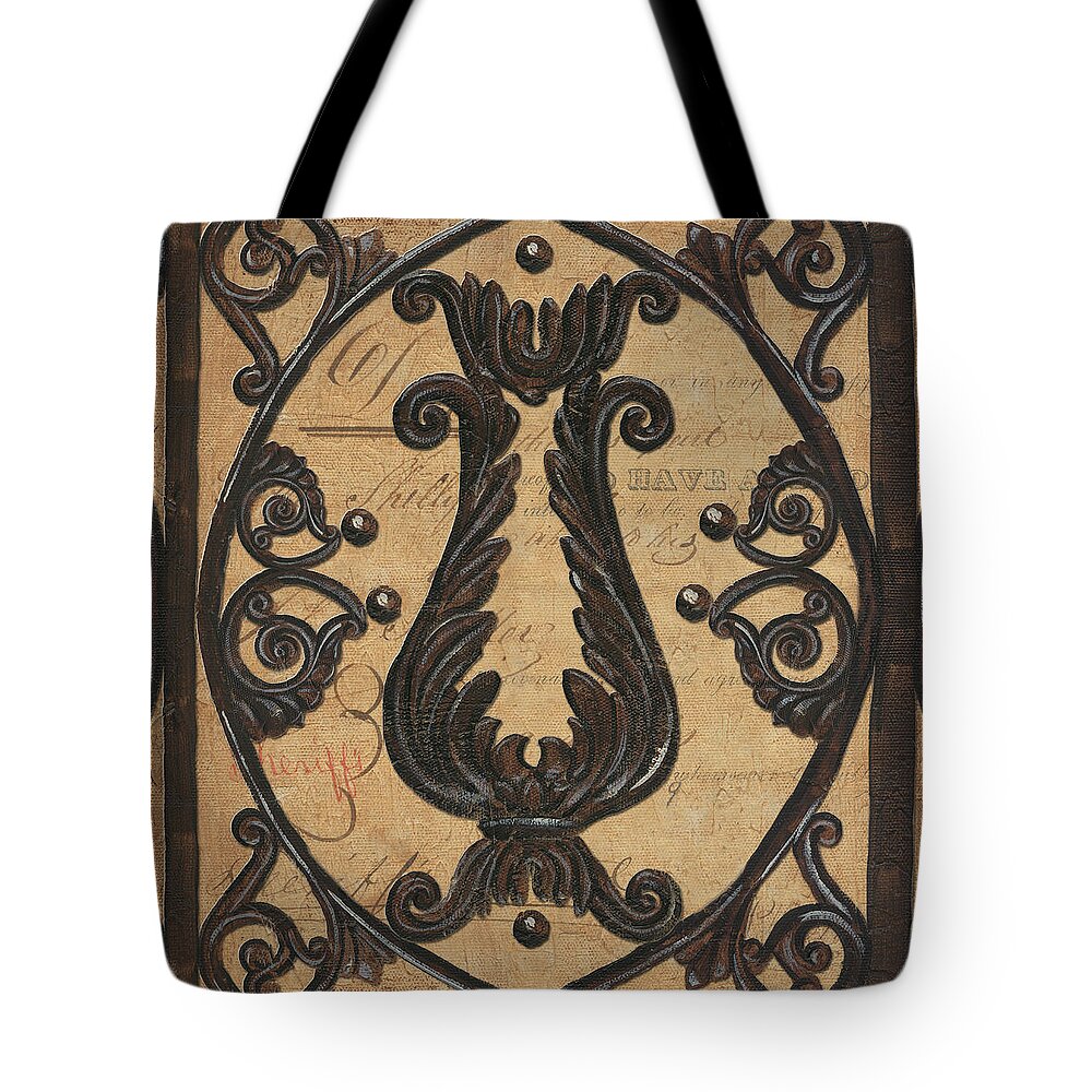 Iron Tote Bag featuring the painting Vintage Iron Scroll Gate 2 by Debbie DeWitt