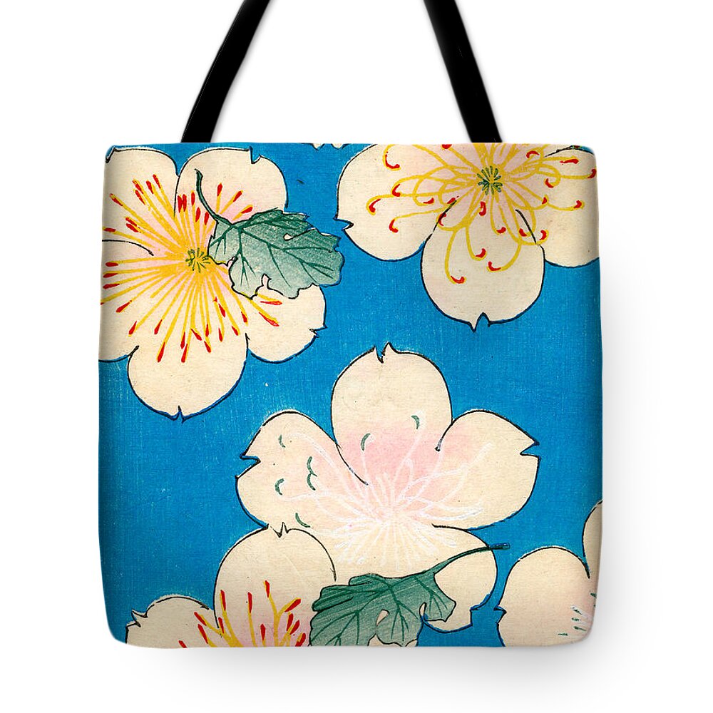 Flower Tote Bag featuring the painting Vintage Japanese illustration of dogwood blossoms by Japanese School