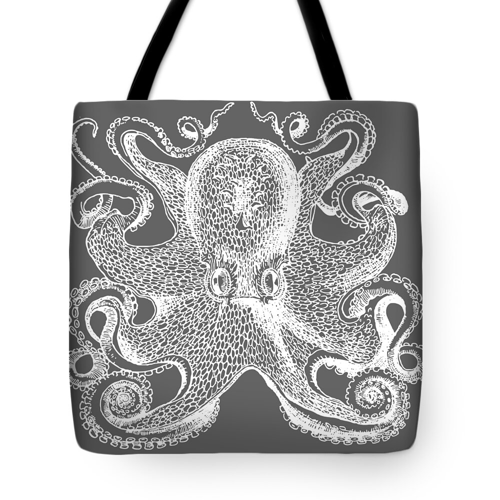 Sea Tote Bag featuring the digital art Vintage Octopus Illustration by Edward Fielding