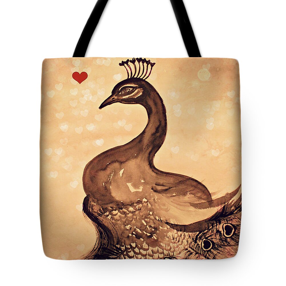 Vintage Tote Bag featuring the painting Vintage Peacock by Alma Yamazaki