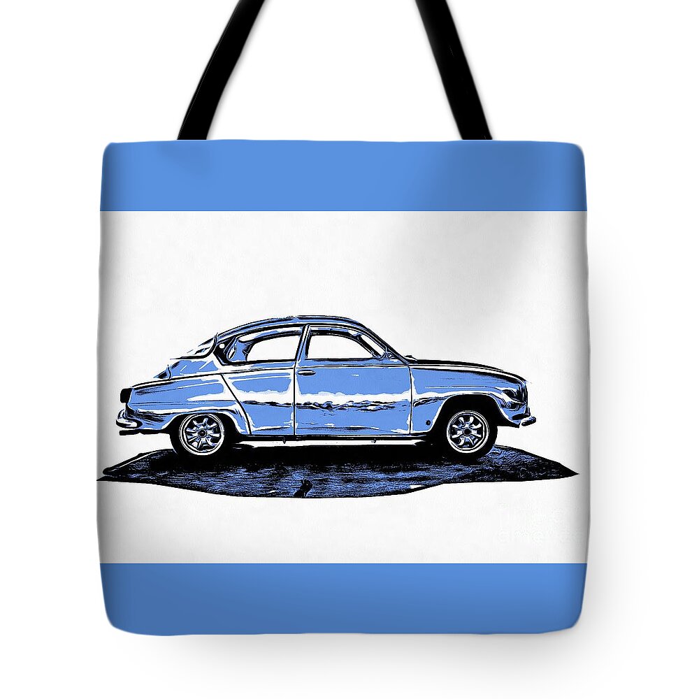 Saab Tote Bag featuring the photograph Vintage SAAB Blue by Edward Fielding