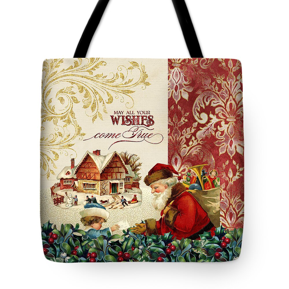 Vintage Tote Bag featuring the painting Vintage Santa Claus - Glittering Christmas 4 by Audrey Jeanne Roberts