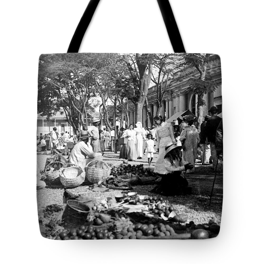 puerto Rico Tote Bag featuring the photograph Vintage Street Scene in Ponce - Puerto Rico - c 1899 by International Images
