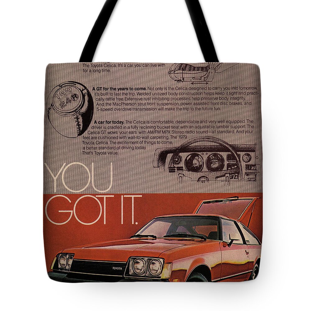 Vintage Toyota Celica Car Poster Tote Bag by Design Turnpike