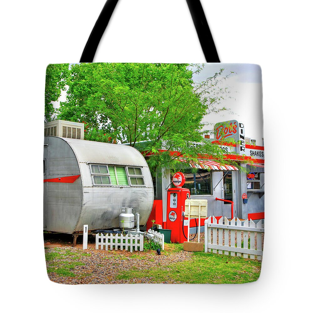 Crown Tote Bag featuring the photograph Vintage Trailer and Diner in Bisbee Arizona by Charlene Mitchell