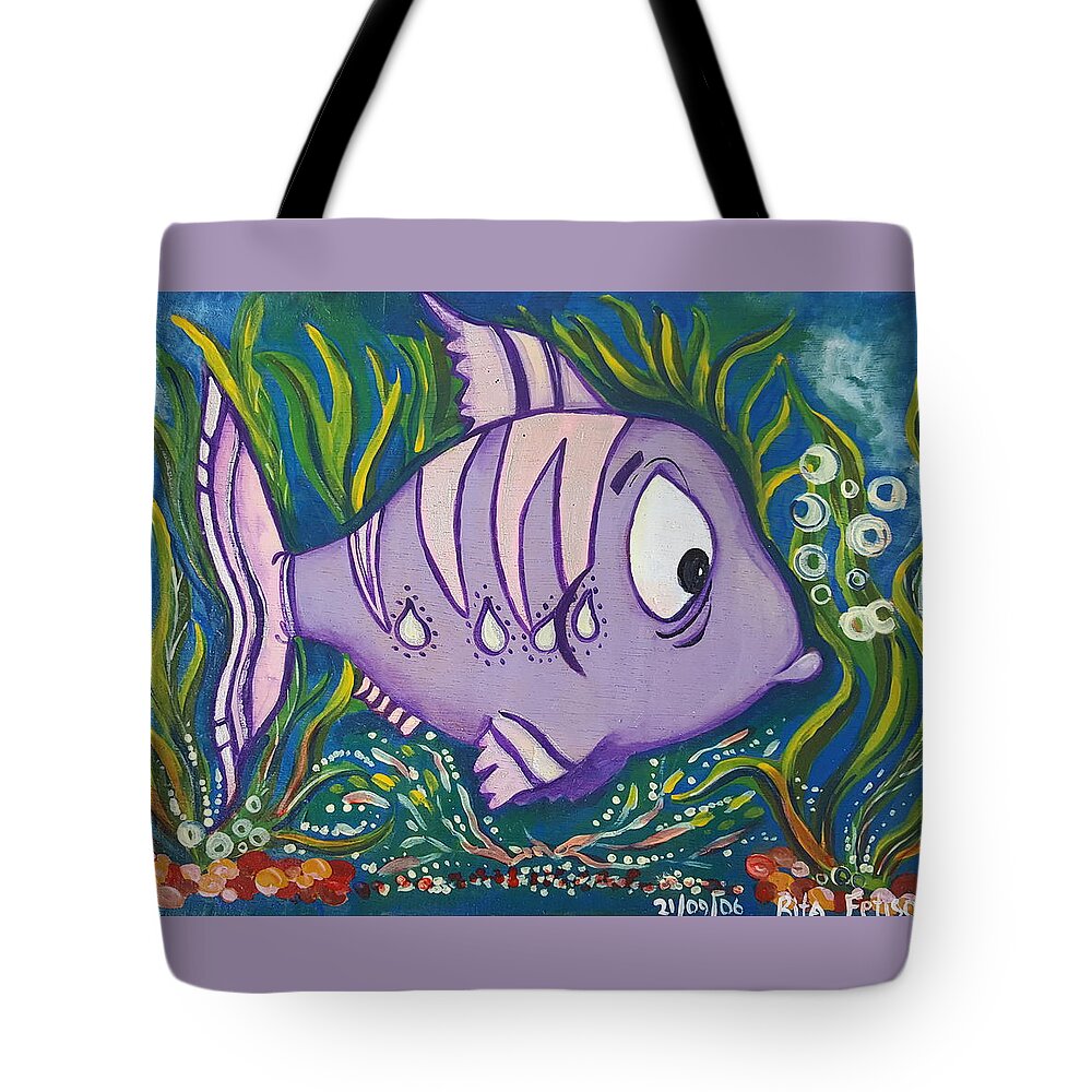 Fish Tote Bag featuring the painting Violet Fish by Rita Fetisov
