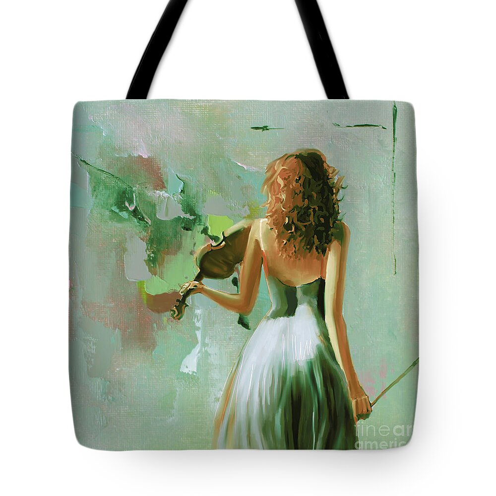Guitar Tote Bag featuring the painting Violin Player art 56RR by Gull G