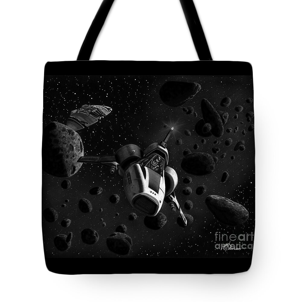 Pencil Tote Bag featuring the drawing Viper and Cylon spacecraft by Murphy Elliott