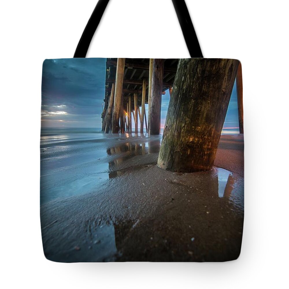 Sunrise Tote Bag featuring the photograph Virginia Beach Pier Sunrise 22 by Larkin's Balcony Photography