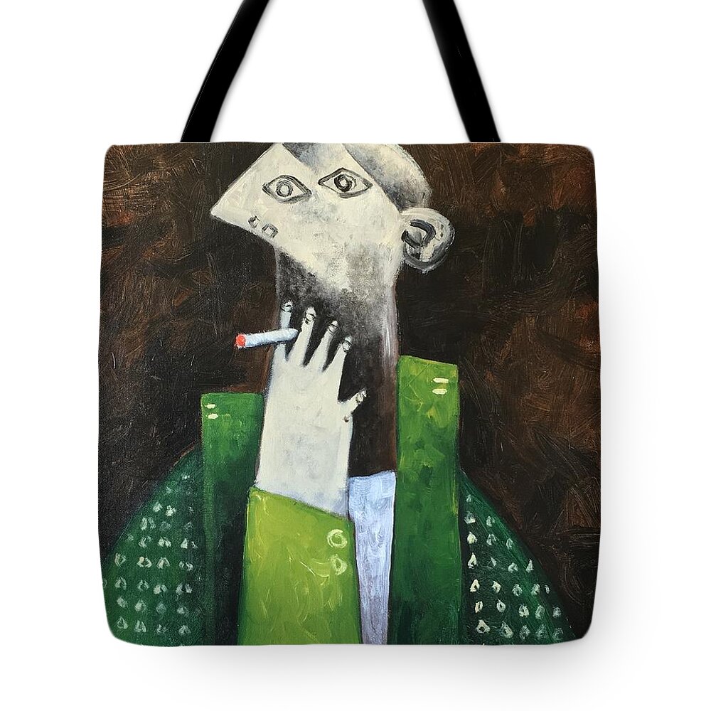  Abstract Tote Bag featuring the painting VITAE The Smoker by Mark M Mellon