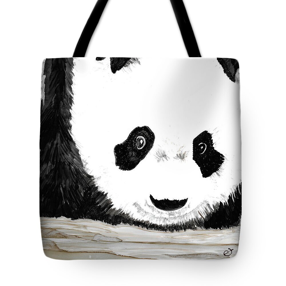 Panda Tote Bag featuring the painting Vivi's Pet Panda by Eli Tynan