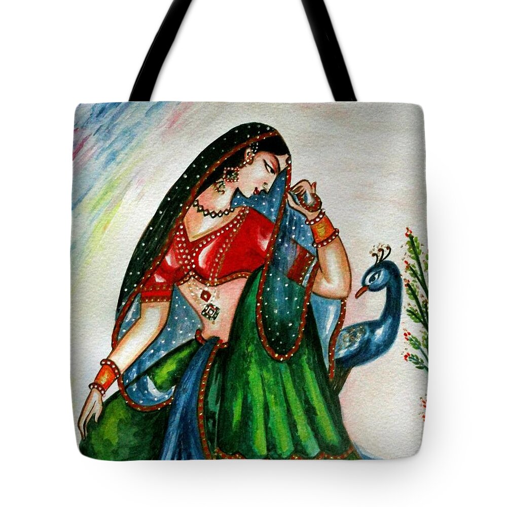 Radha Tote Bag featuring the painting Viyog by Harsh Malik