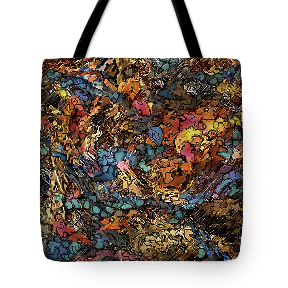 Autumn Colors Tote Bag featuring the digital art Volcanic Flow by Jean Batzell Fitzgerald
