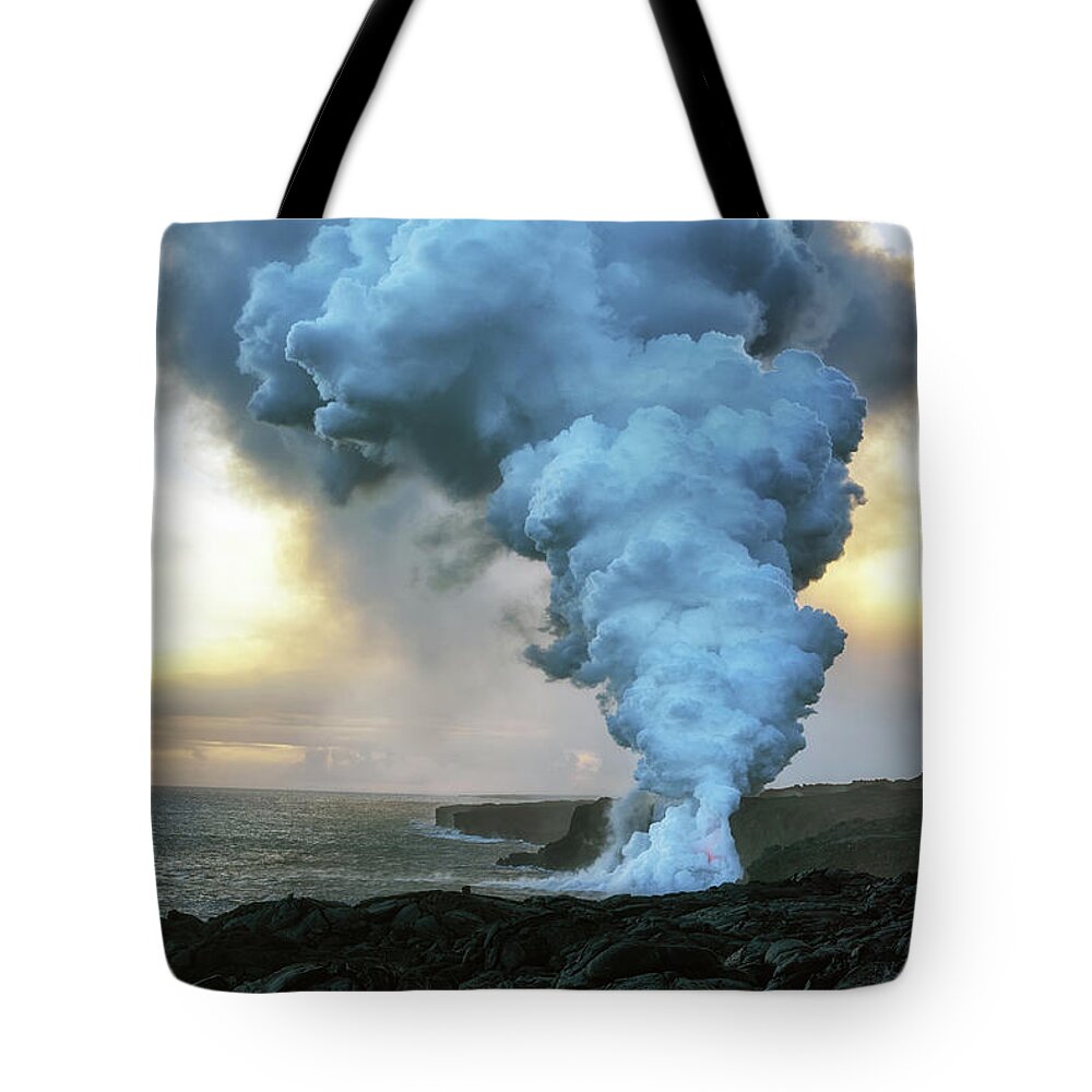 Christopher Johnson Tote Bag featuring the photograph Volcano Plume by Christopher Johnson