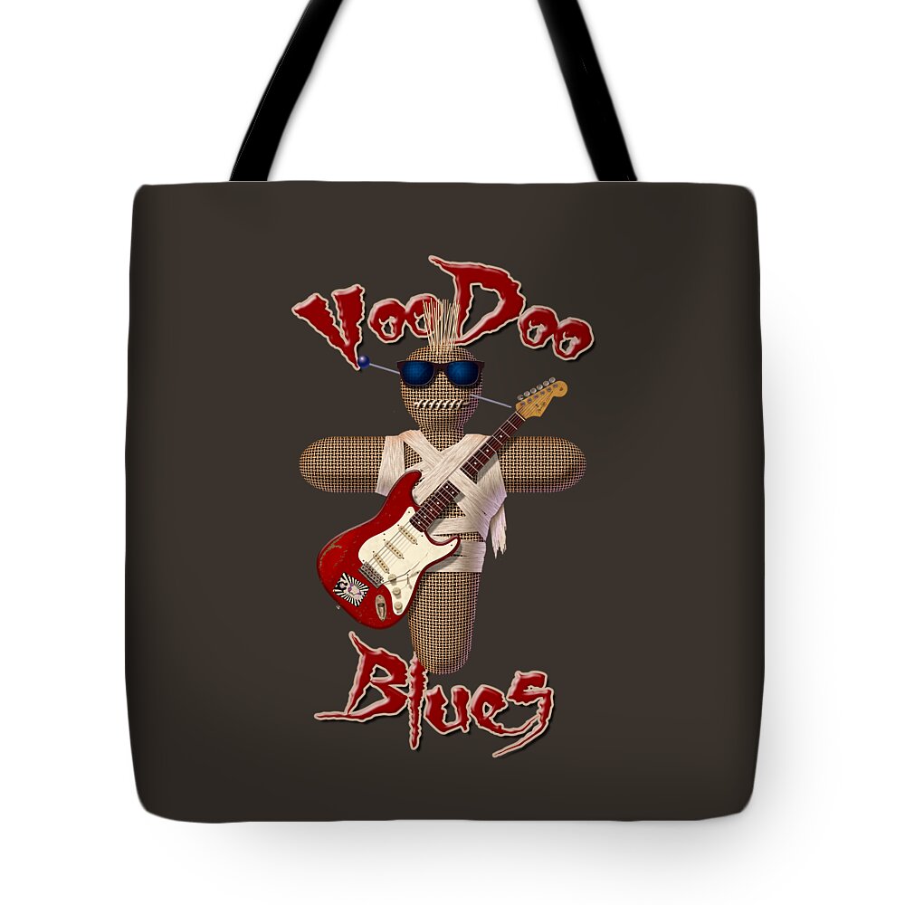 Voodoo Tote Bag featuring the digital art Voodoo Blues Strat T Shirt by WB Johnston