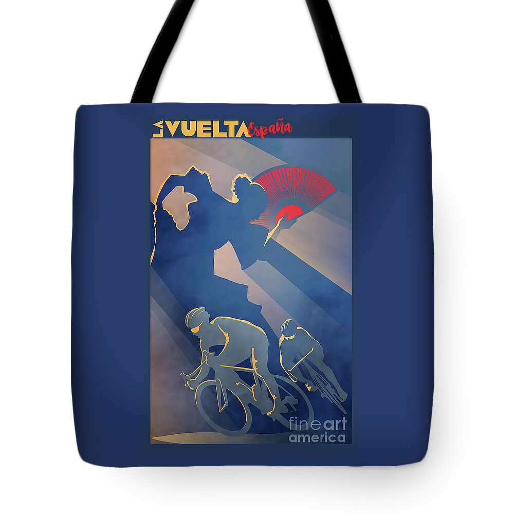 Cycling Art Tote Bag featuring the digital art Vuelta Espana by Sassan Filsoof