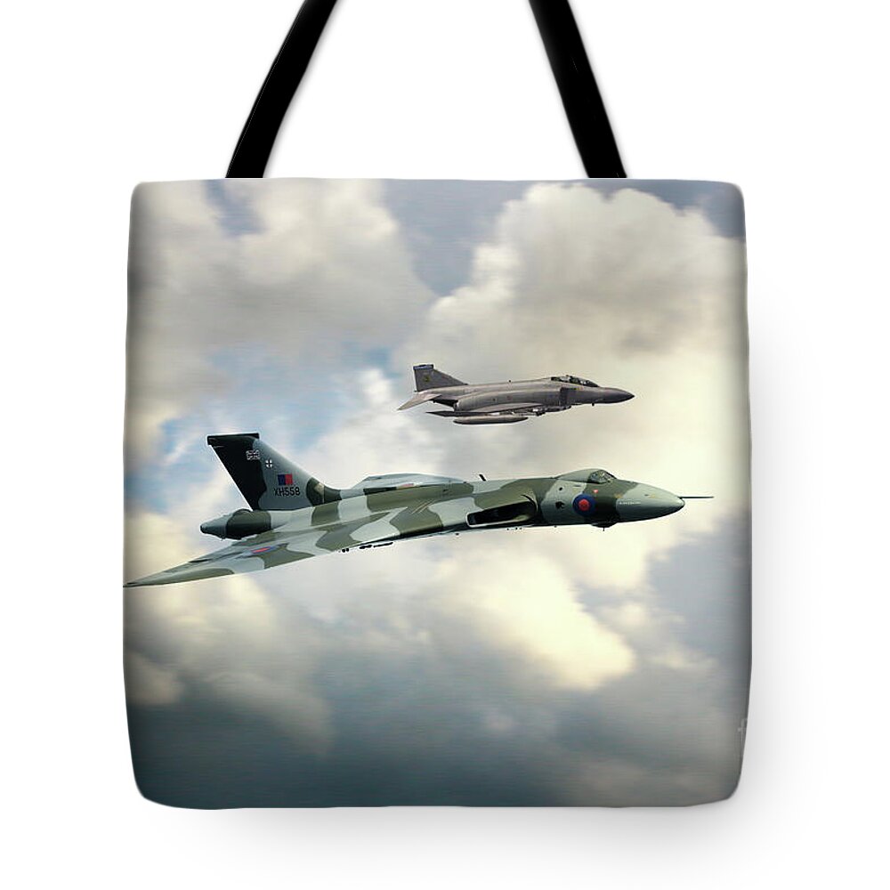 F4 Phantom Tote Bag featuring the digital art Vulcan and Phantom by Airpower Art