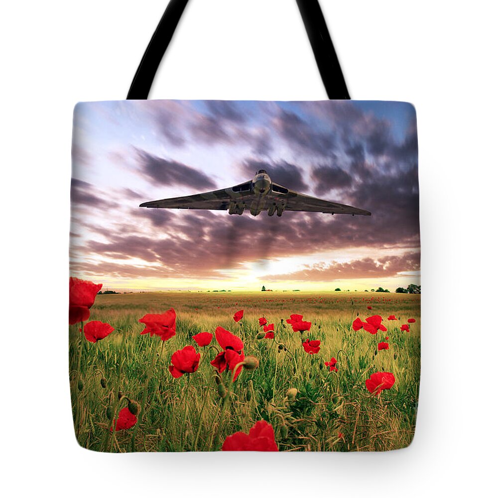 Avro Vulcan Tote Bag featuring the digital art Vulcan Poppy Fly Past by Airpower Art
