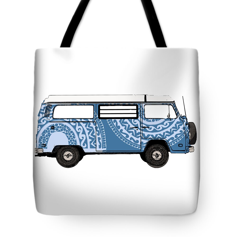 Vw Tote Bag featuring the digital art VW Blue VAN by Piotr Dulski