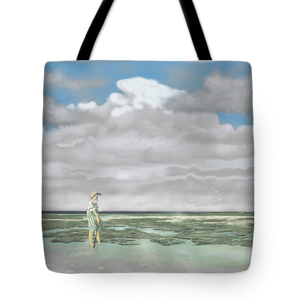 Galveston Tote Bag featuring the digital art Wading the Salt Flats by Kerry Beverly