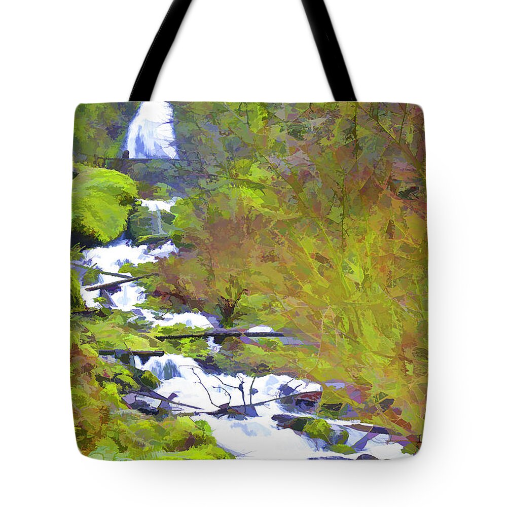 Wahkeena Falls Tote Bag featuring the photograph Wahkeena Falls Painterly by Lorraine Baum