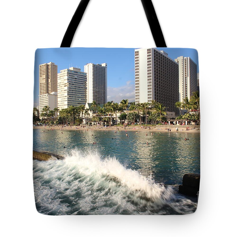 Breakers Tote Bag featuring the photograph Waikiki Breakers by Cheryl Del Toro