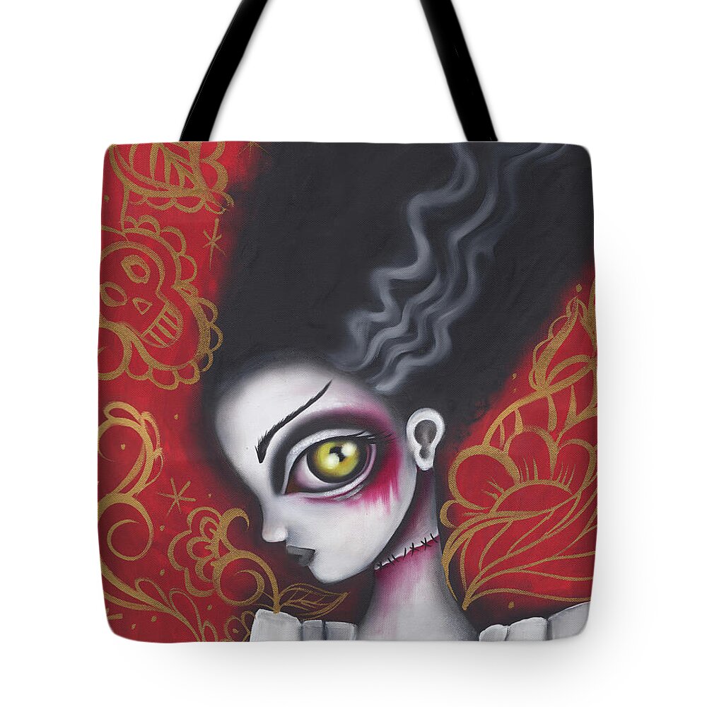 Halloween Tote Bag featuring the painting Waiting for Frankenstein by Abril Andrade