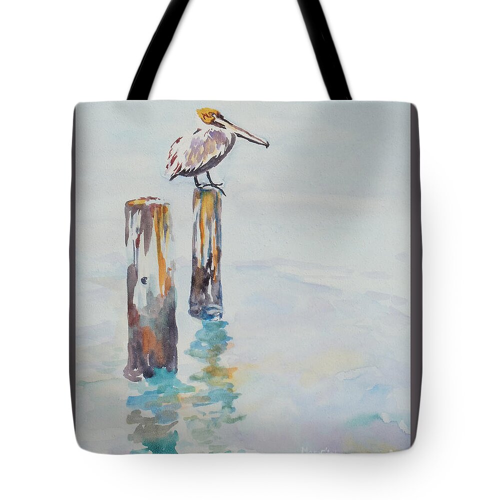 Pelican Tote Bag featuring the painting Waiting for lunch by Mary Haley-Rocks