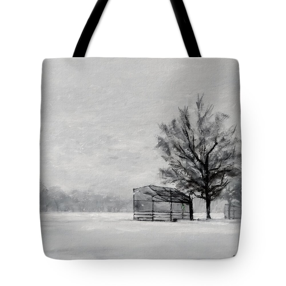 Landscape Tote Bag featuring the painting Waiting for Spring by Peter Salwen
