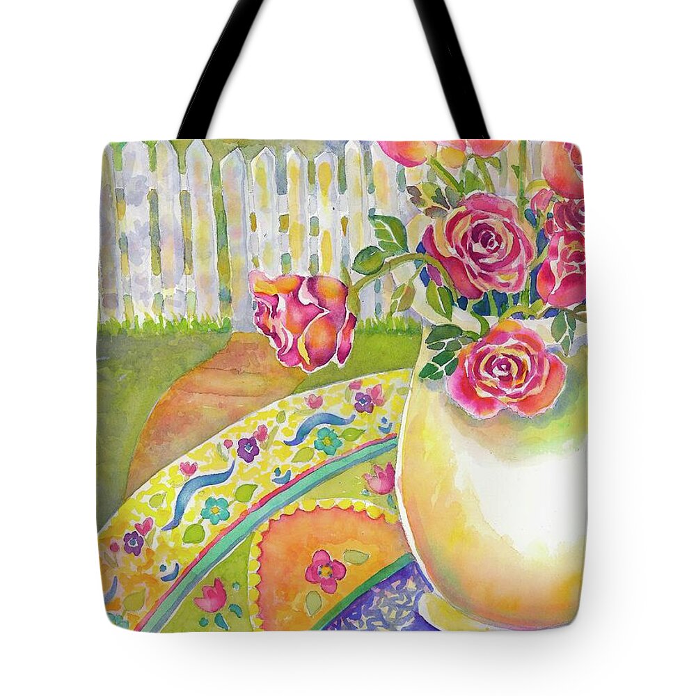 Watercolor Tote Bag featuring the painting Waiting on A Friend by Ann Nicholson