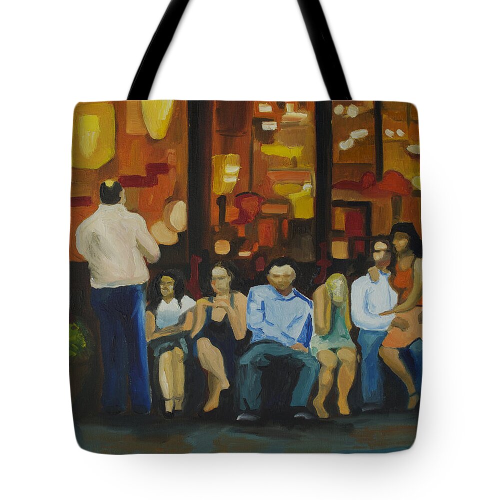Red Bank Tote Bag featuring the painting Waiting on a Taxi by Patricia Arroyo