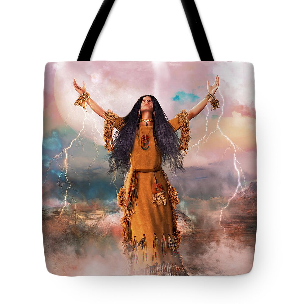 Great Spirit Tote Bag featuring the digital art Wakan Tanka The Great Spirit by Shanina Conway