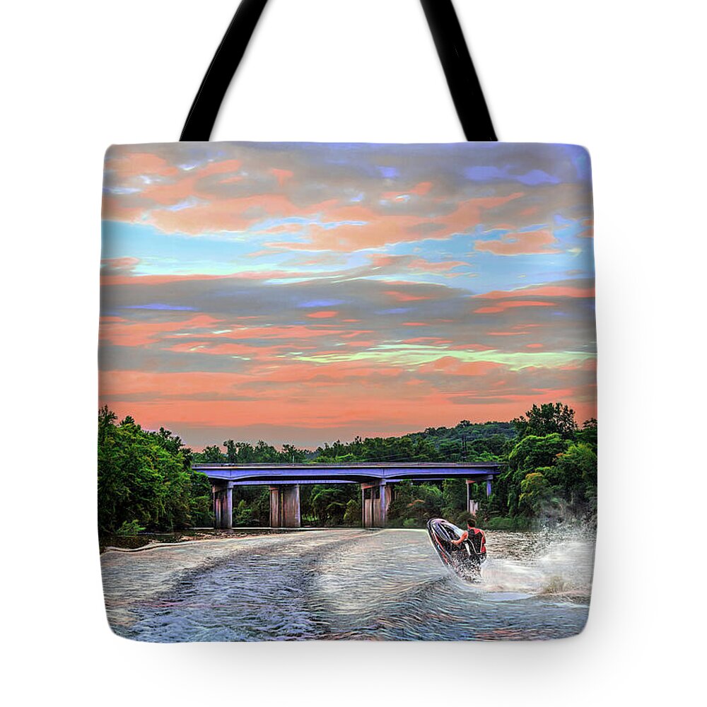 Action Tote Bag featuring the photograph Wake Jumper by Robert FERD Frank