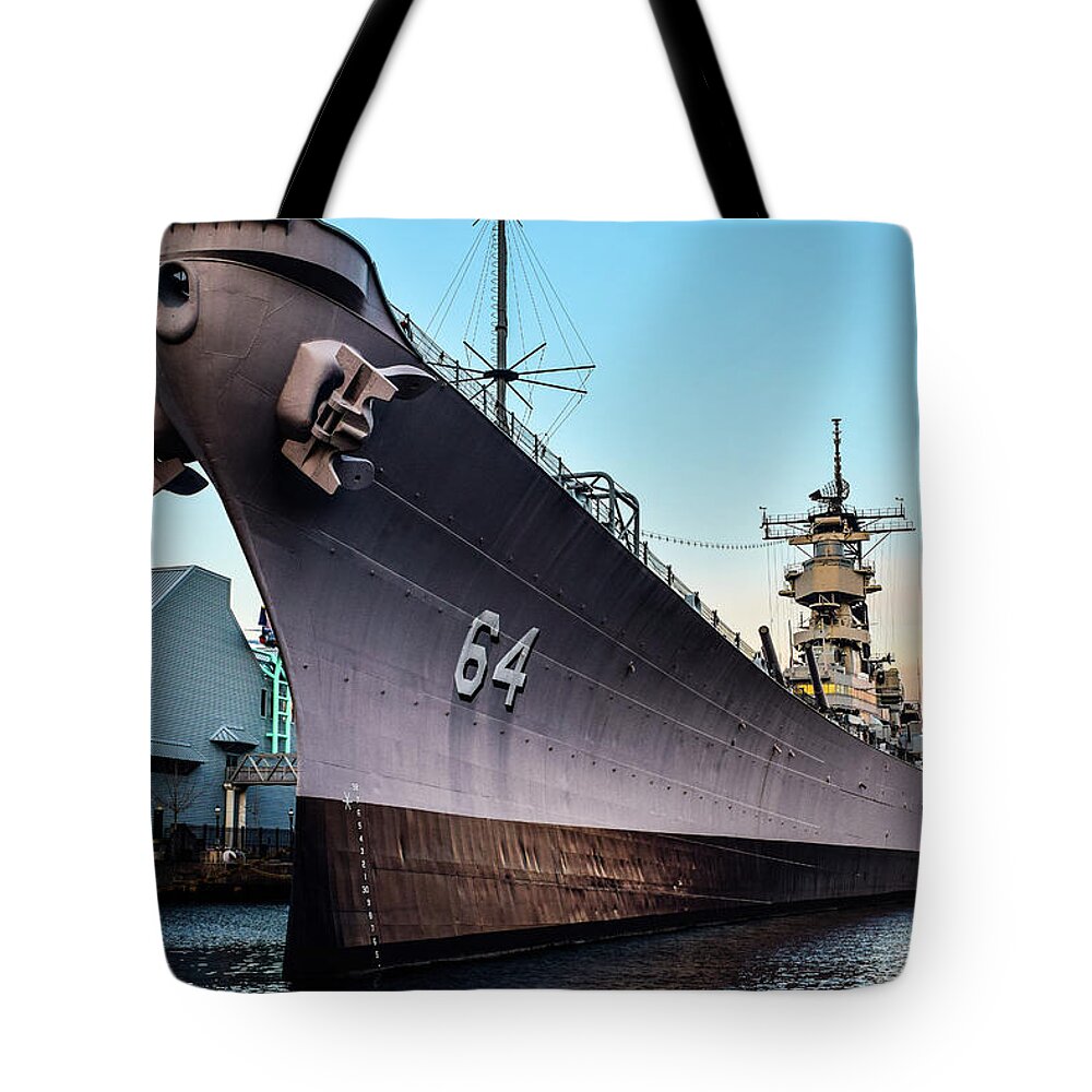 Uss Wisconsin Tote Bag featuring the photograph Wake up to the Wisconsin by Nicole Lloyd