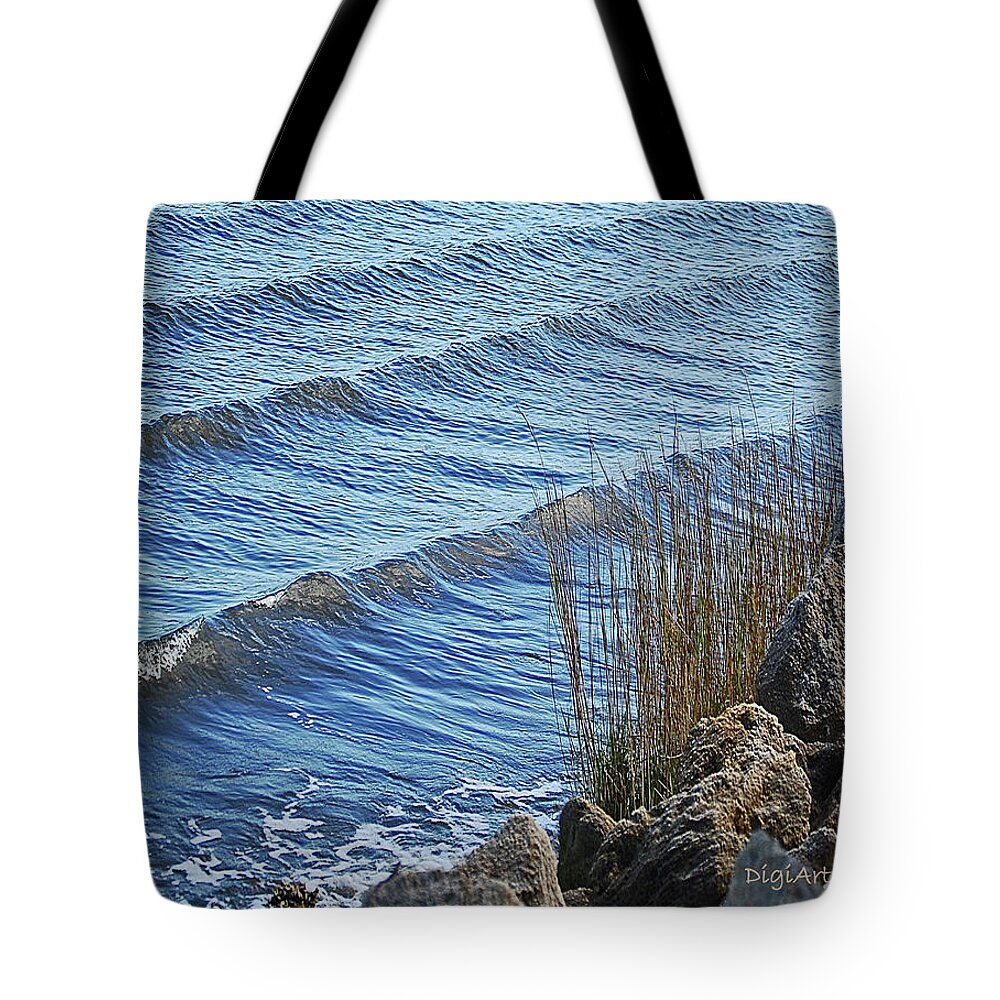 Wakes Tote Bag featuring the digital art Wakes of Dawn by DigiArt Diaries by Vicky B Fuller