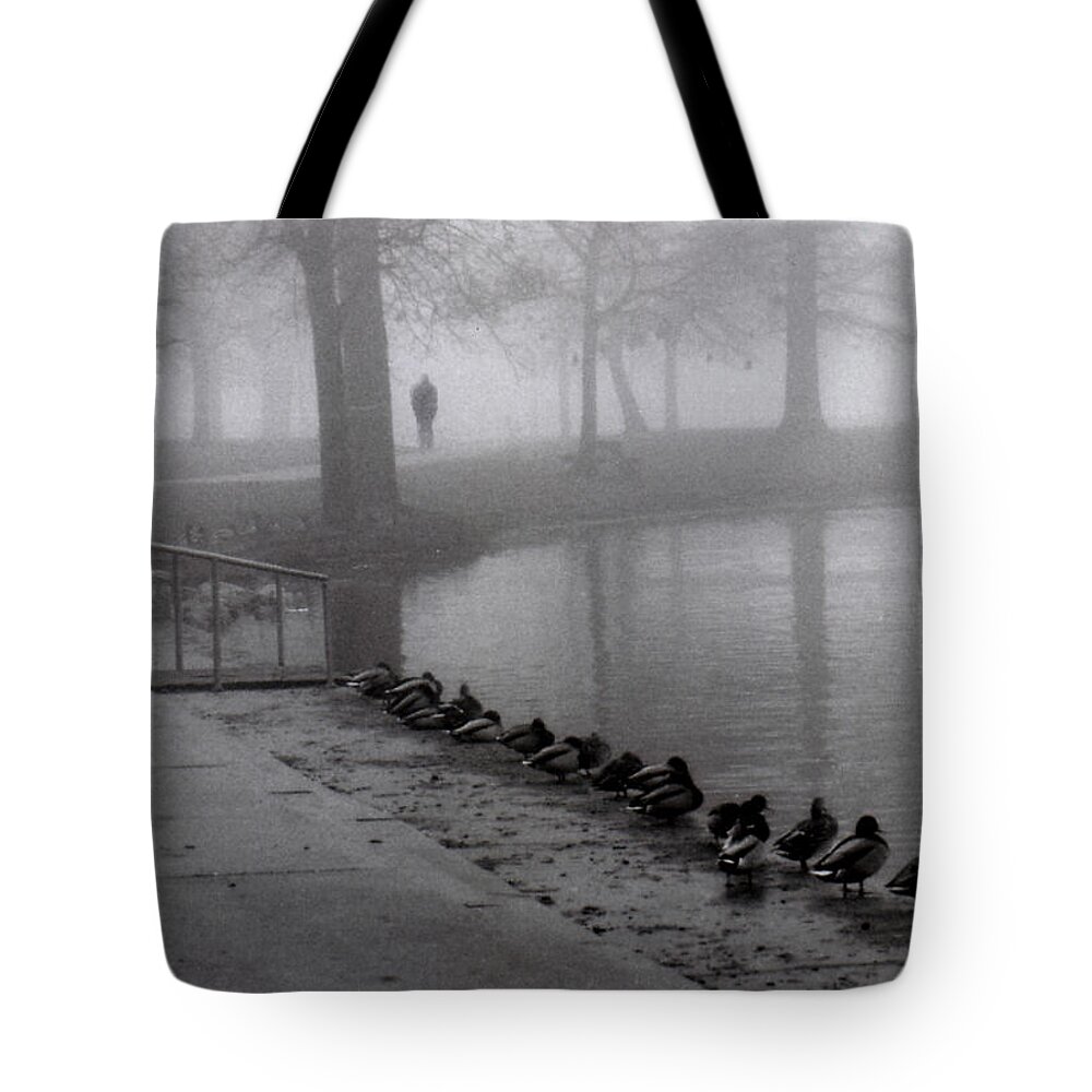Fog Tote Bag featuring the photograph Walk in the fog by Thomas Pipia