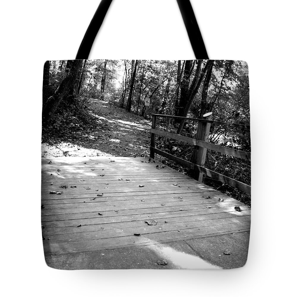 Green Way Tote Bag featuring the photograph Walk this Way in Black and White by Ali Baucom