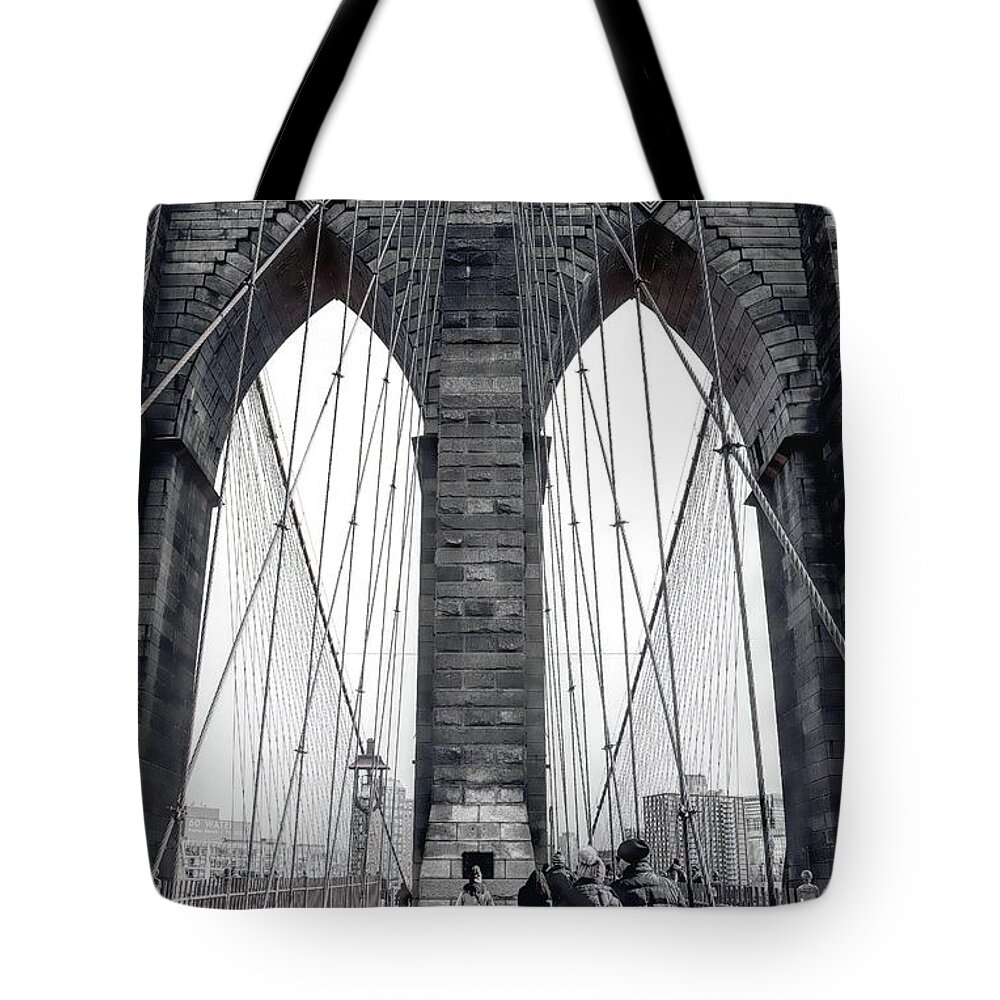 Brooklyn Bridge Tote Bag featuring the photograph Walking Across the Brooklyn Bridge by Dyle Warren