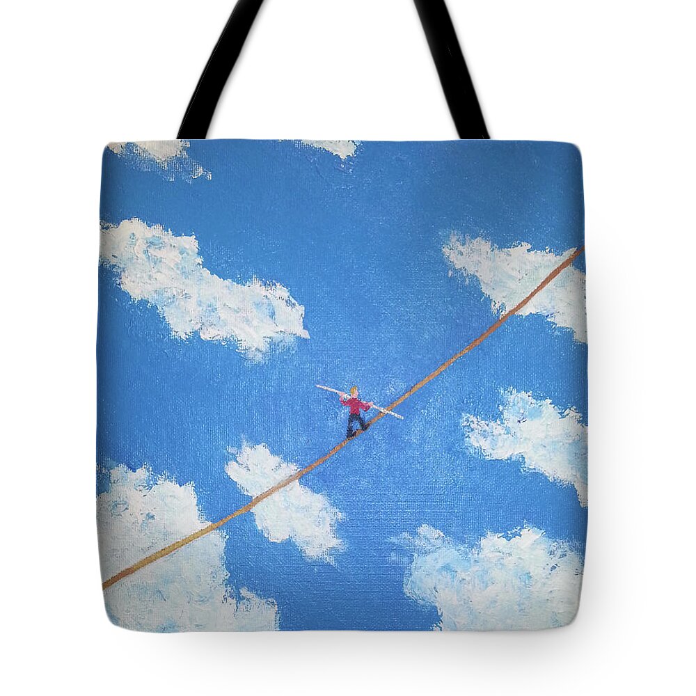 Tightrope Walker Tote Bag featuring the painting Walking the Line by Thomas Blood