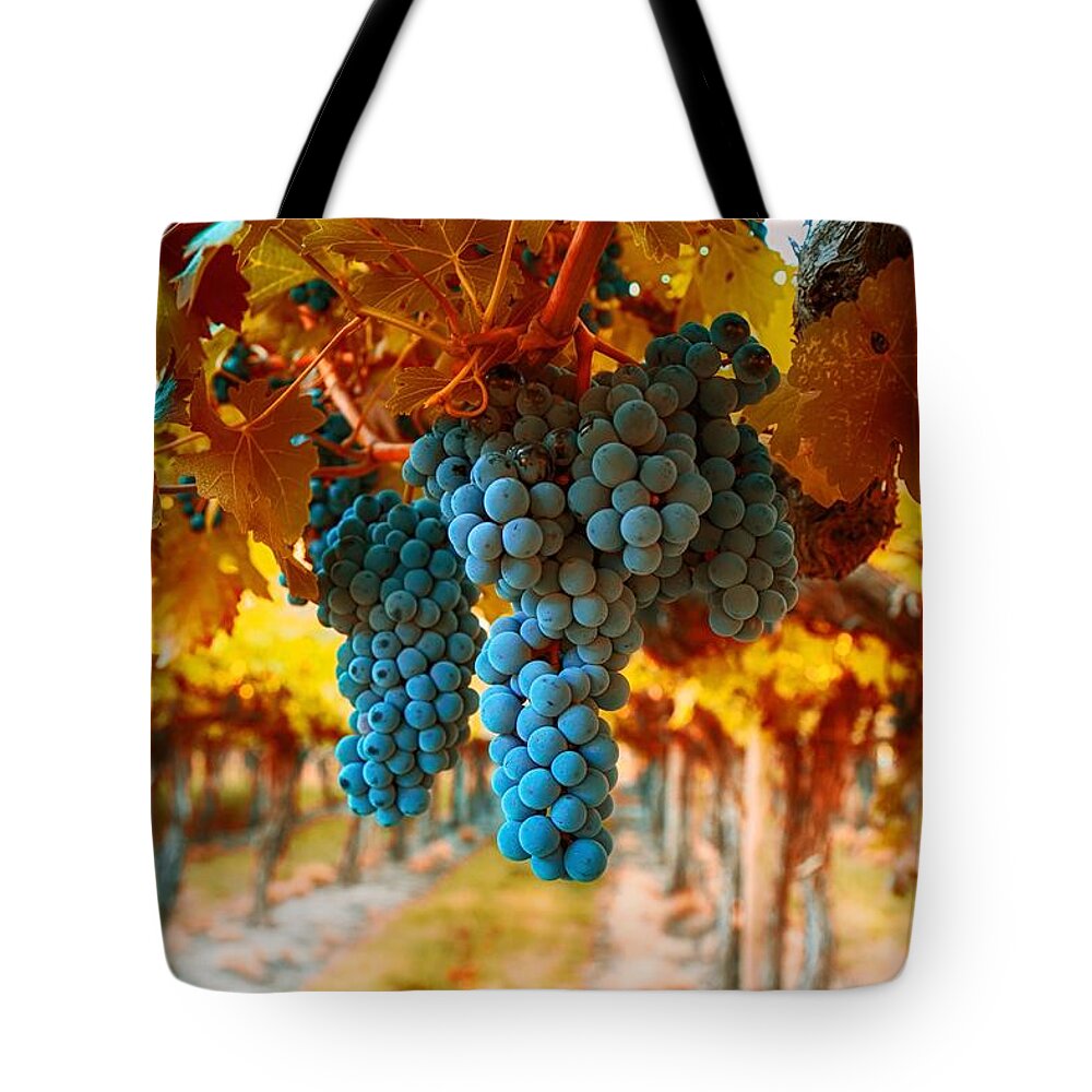 Walking Through The Grapes Tote Bag featuring the photograph Walking through the grapes by Lynn Hopwood