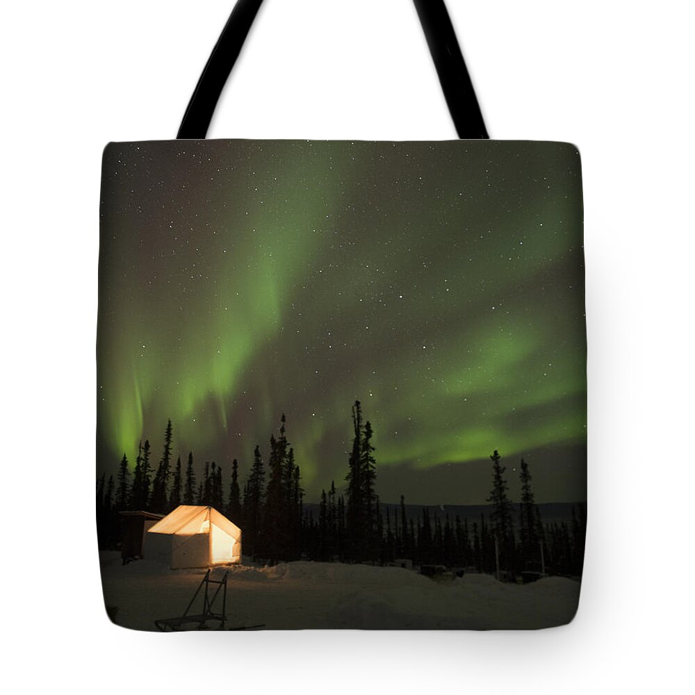Alaska Tote Bag featuring the photograph Wall Tents and Aurora by Ian Johnson