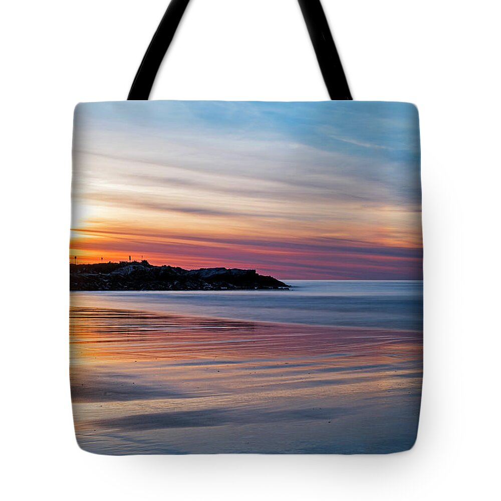 Rye Tote Bag featuring the photograph Wallis Sands Beach at Sunrine Rye NH by Toby McGuire
