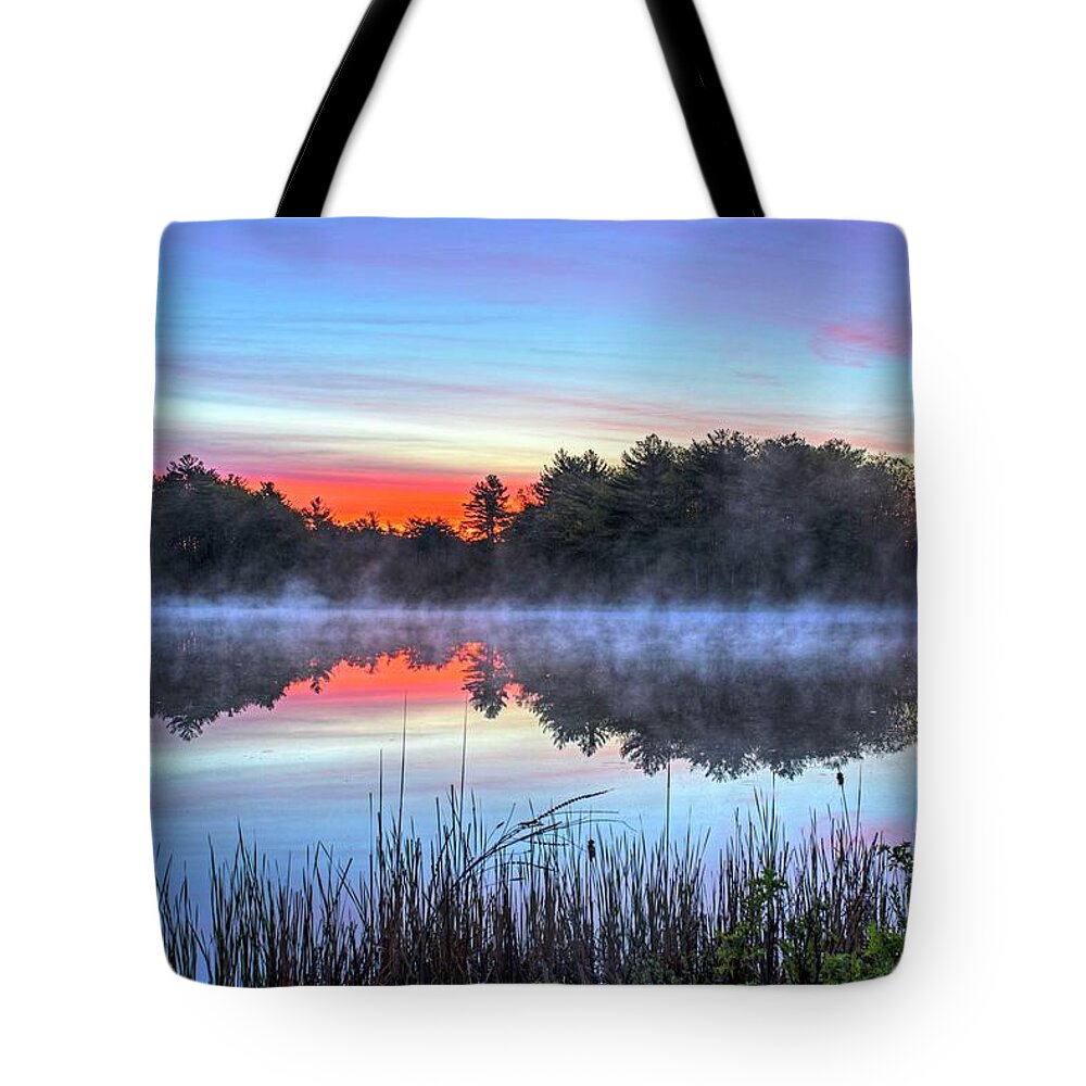 Wallis Tote Bag featuring the photograph Wallis Sands Marsh Smoke on the Water Rye NH by Toby McGuire