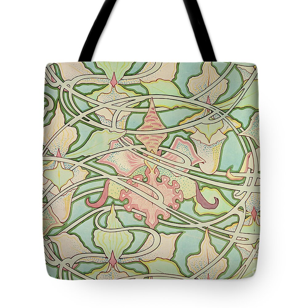Mucha Tote Bag featuring the painting Wallpaper design by Alphonse Marie Mucha
