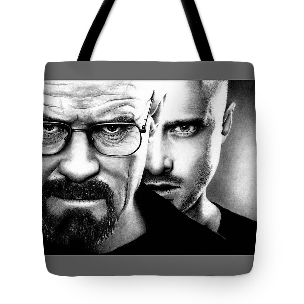 Breaking Bad Tote Bag featuring the drawing WALT and JESSE by Rick Fortson
