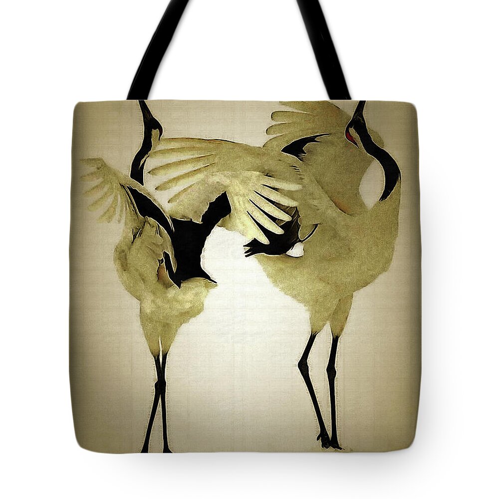 Birds Tote Bag featuring the digital art Waltz of the Cranes by Humphrey Isselt