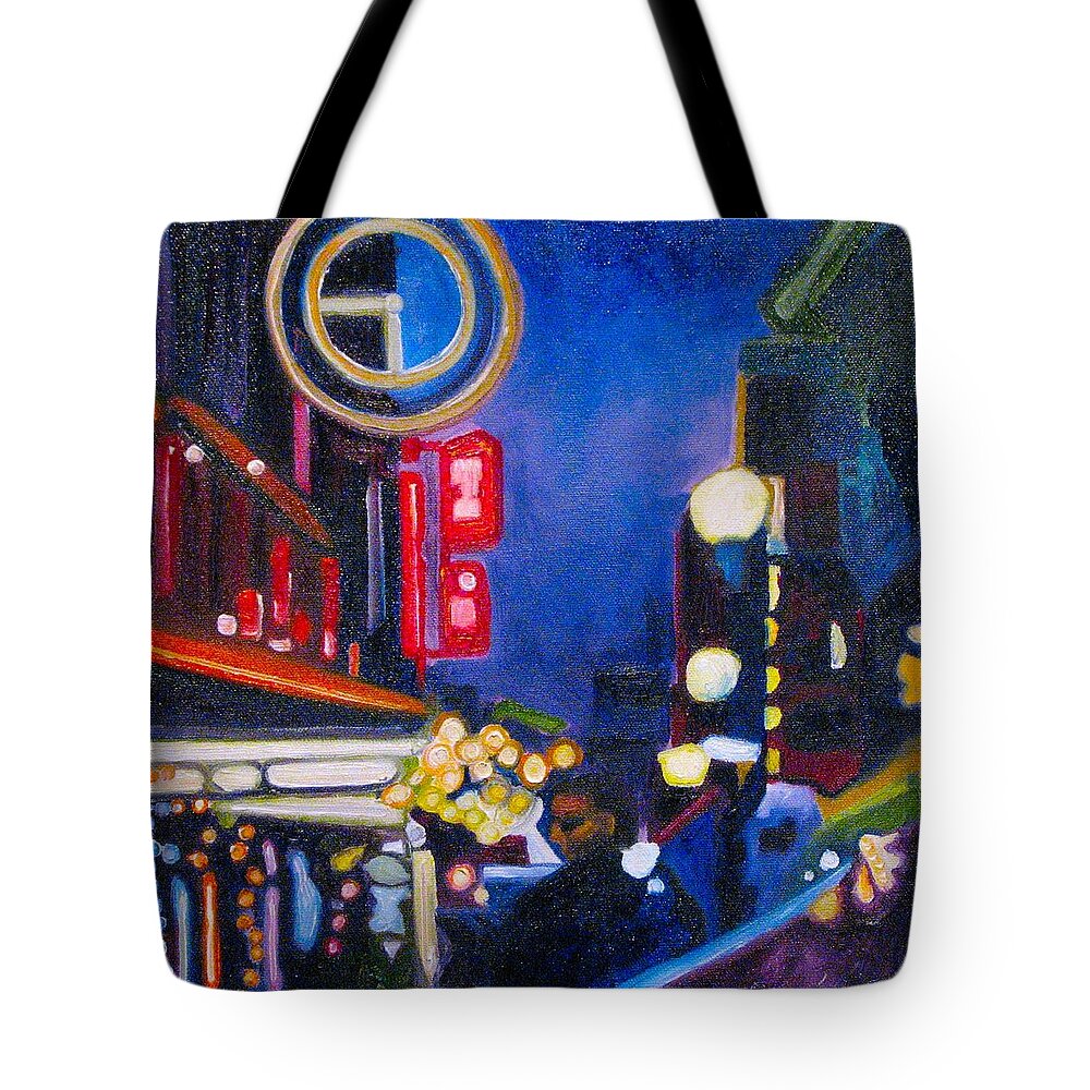 Night Scene Tote Bag featuring the painting Wandering at Dusk by Patricia Arroyo