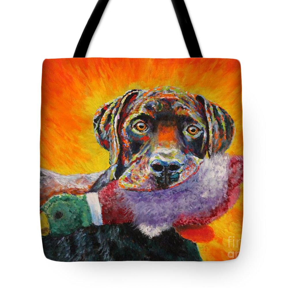Dog Tote Bag featuring the painting Wannabe Retriever Great Dane by Bob Williams