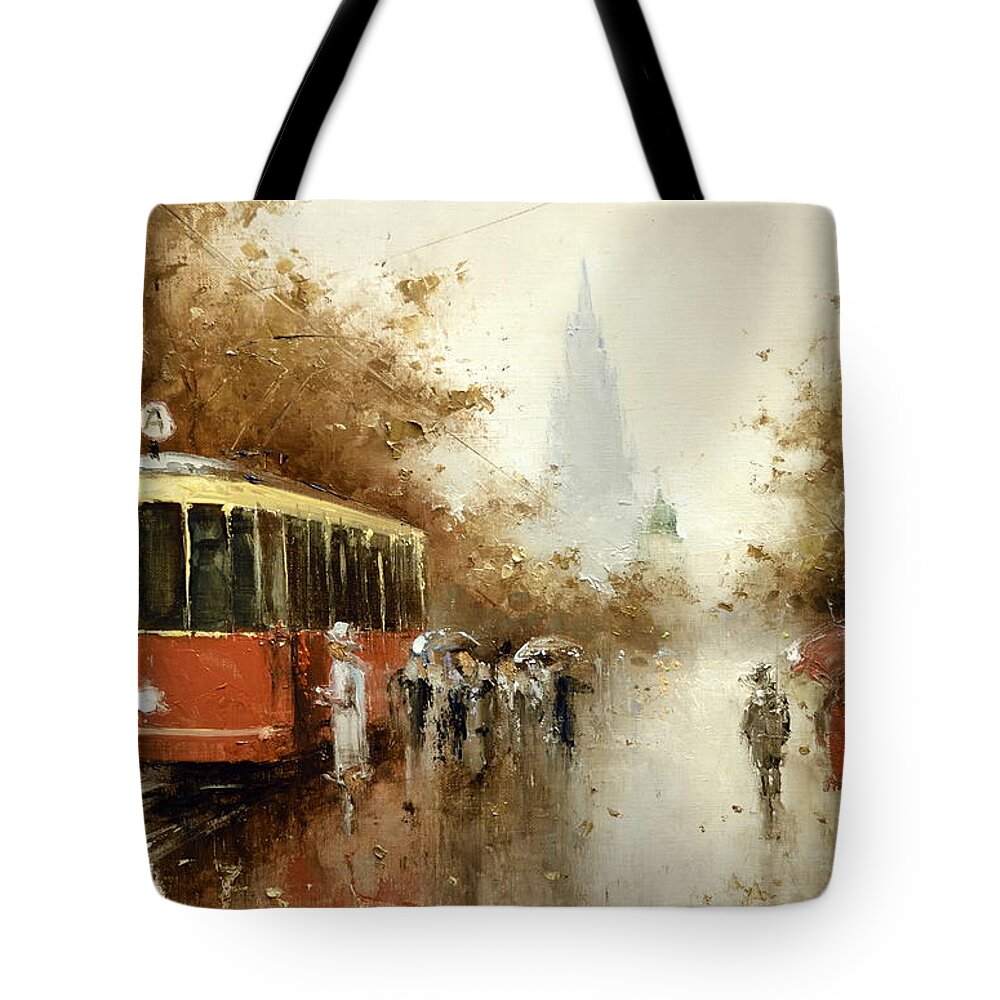 Russian Artists New Wave Tote Bag featuring the painting Warm Moscow Autumn of 1953 by Igor Medvedev