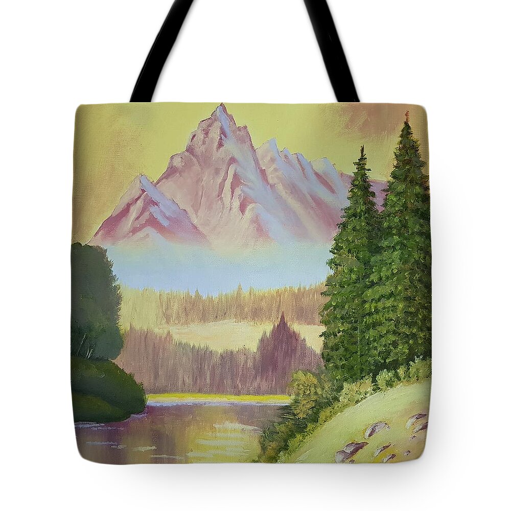 Landscape Tote Bag featuring the painting Warm Mountain by Cassy Allsworth